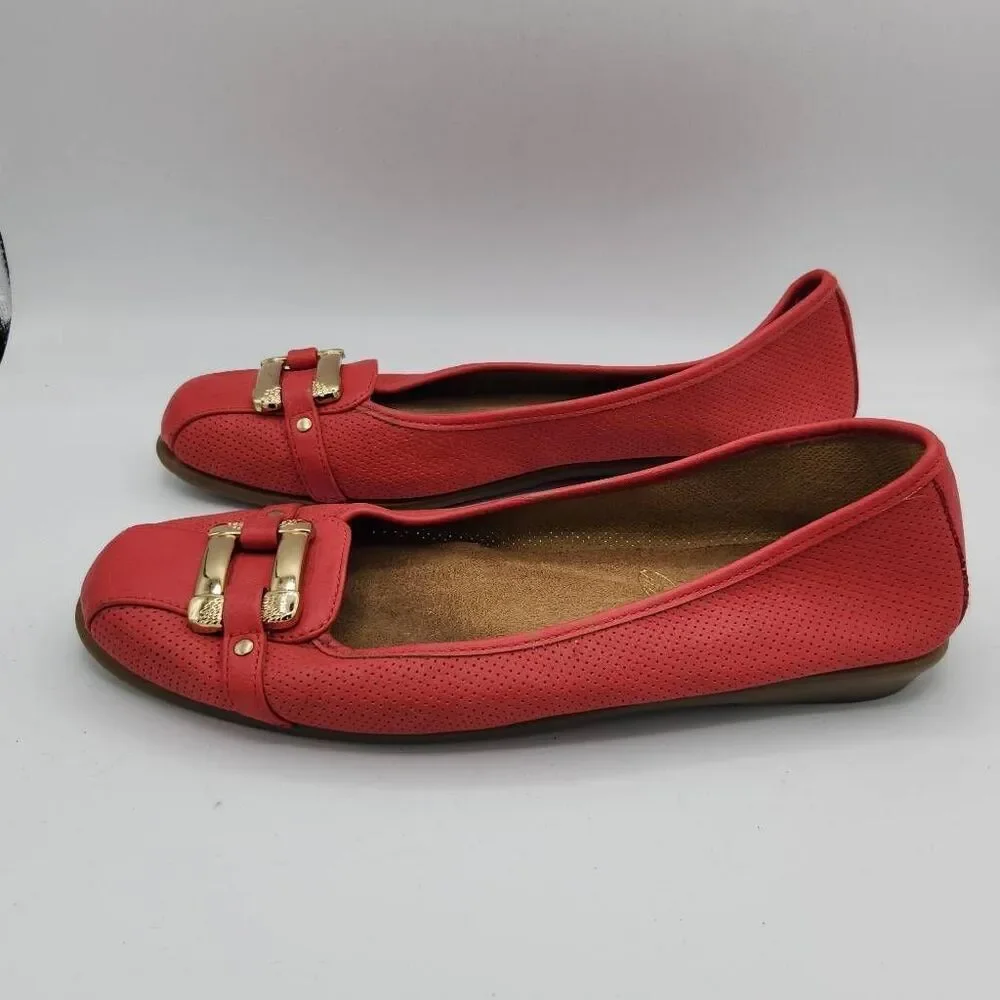 Women's Aerosoles Sherbet 2 Coral Perforated Ballet Flats Shoes Size 10M
